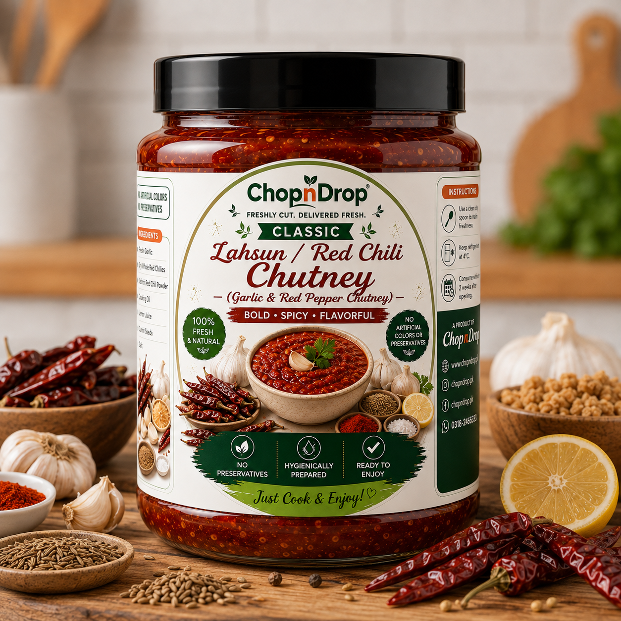 ChopnDrop Premium Lahsun Red Chili Chutney – Garlic & Red Chili Chutney