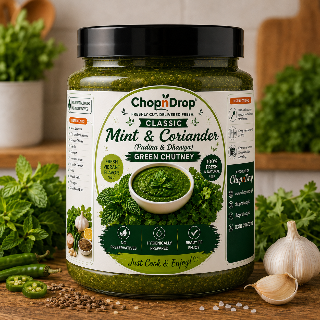 ChopnDrop Classic Mint & Coriander Chutney – Fresh Pudina & Dhaniya Green Chutney