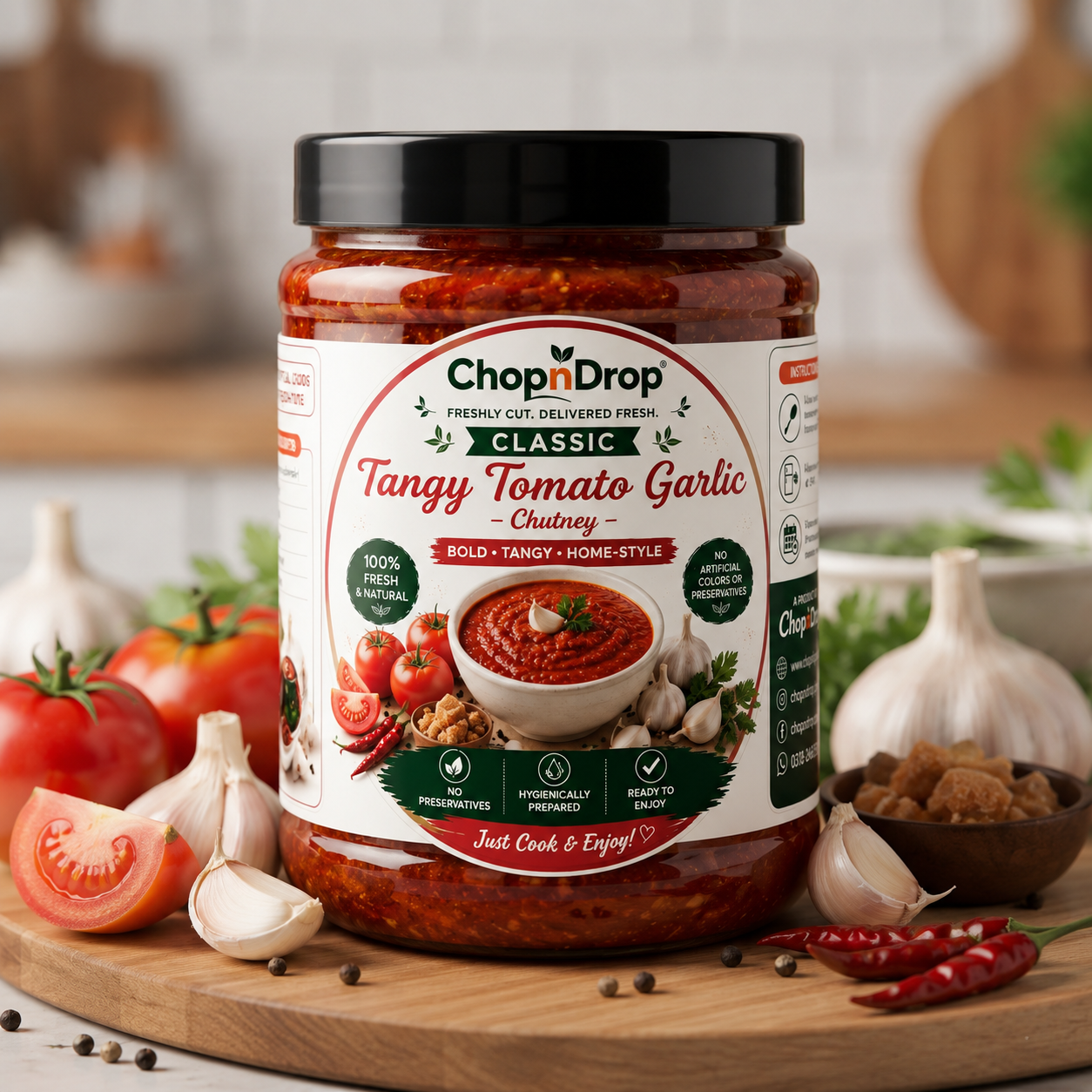 🌶️ ChopnDrop Tangy Tomato Garlic Chutney